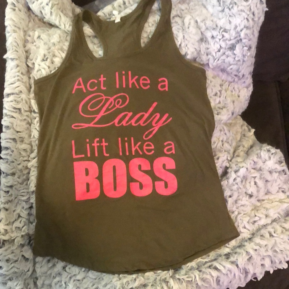 Olive green and hot pink Fitness Tee co workout tank. Size L. Like new.